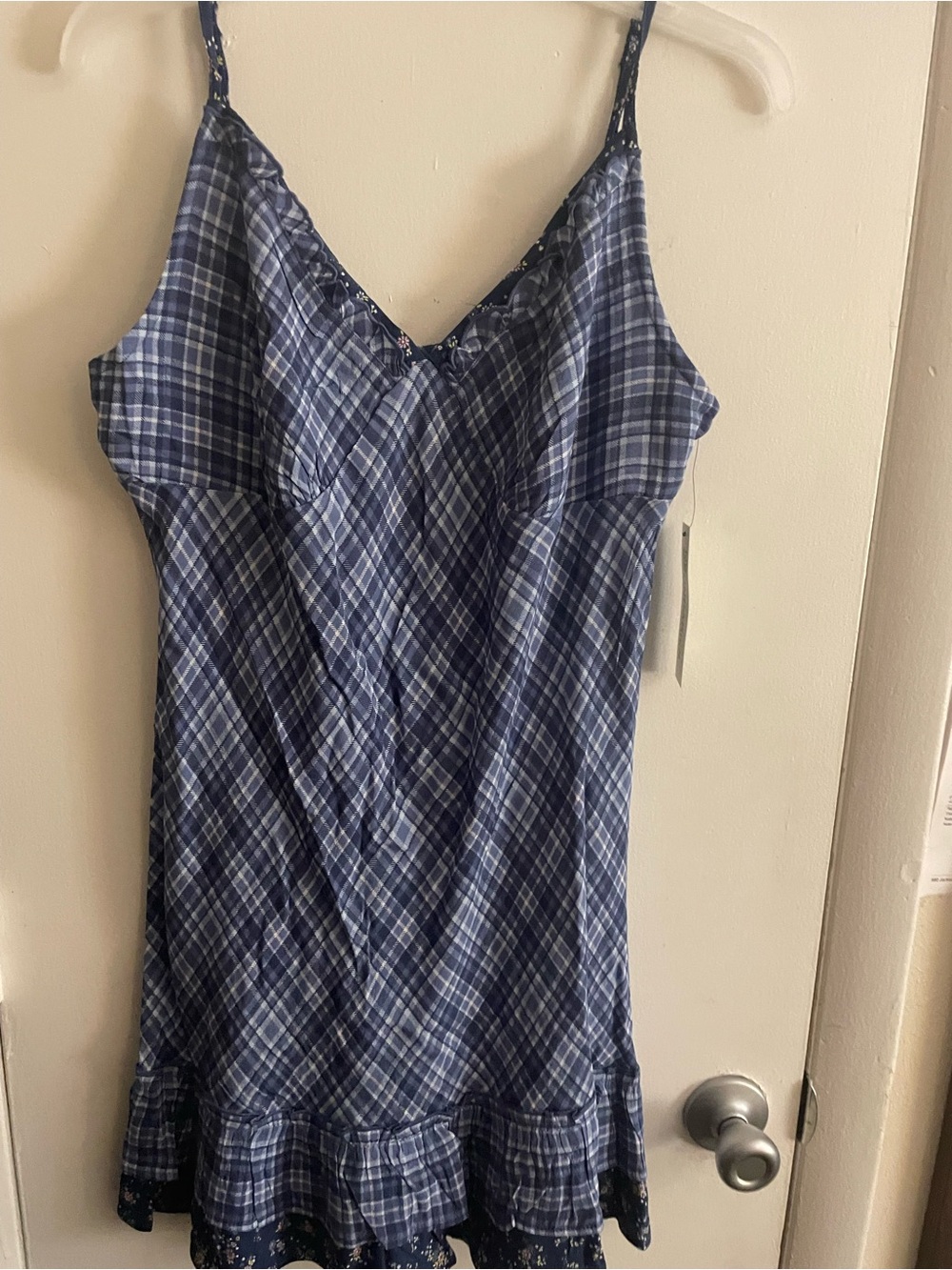 No Boundaries Navy and Light Blue Plaid Mini Dress